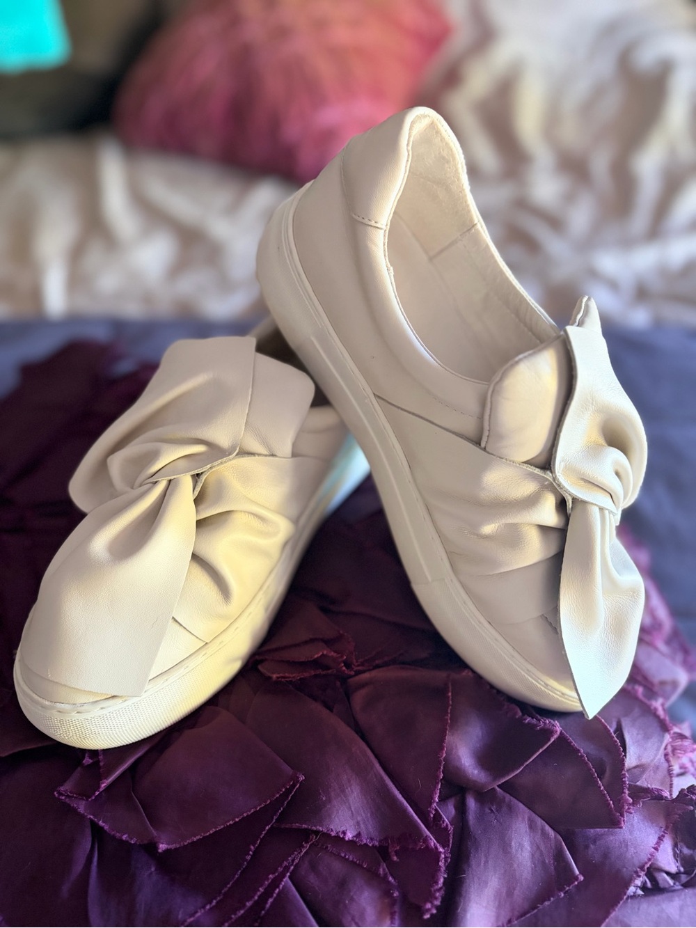 J Slides Cream Bow Slip-On Sneakers